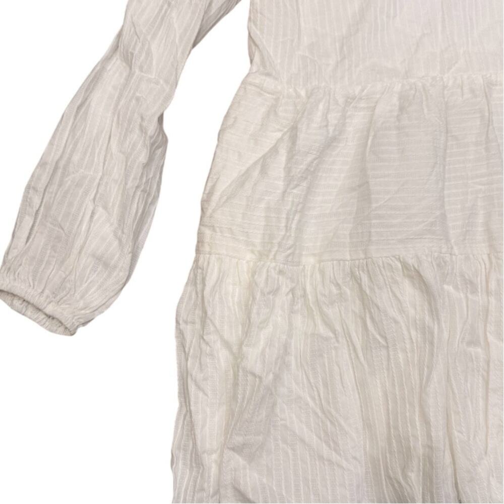 En Saison White Textured Ruffle Neck Long Sleeve Mini Dress Small - Picture 5 of 14